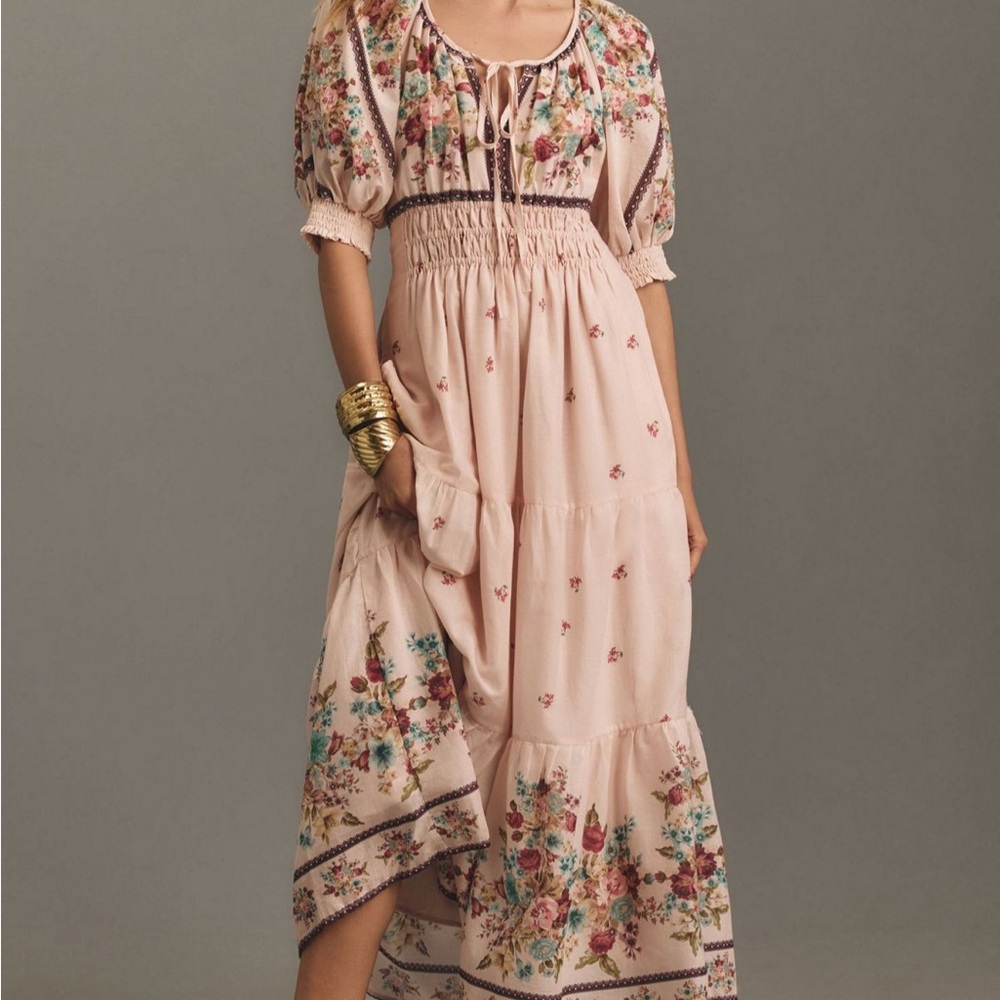 Anthropologie Floral Blush Maxi Dress